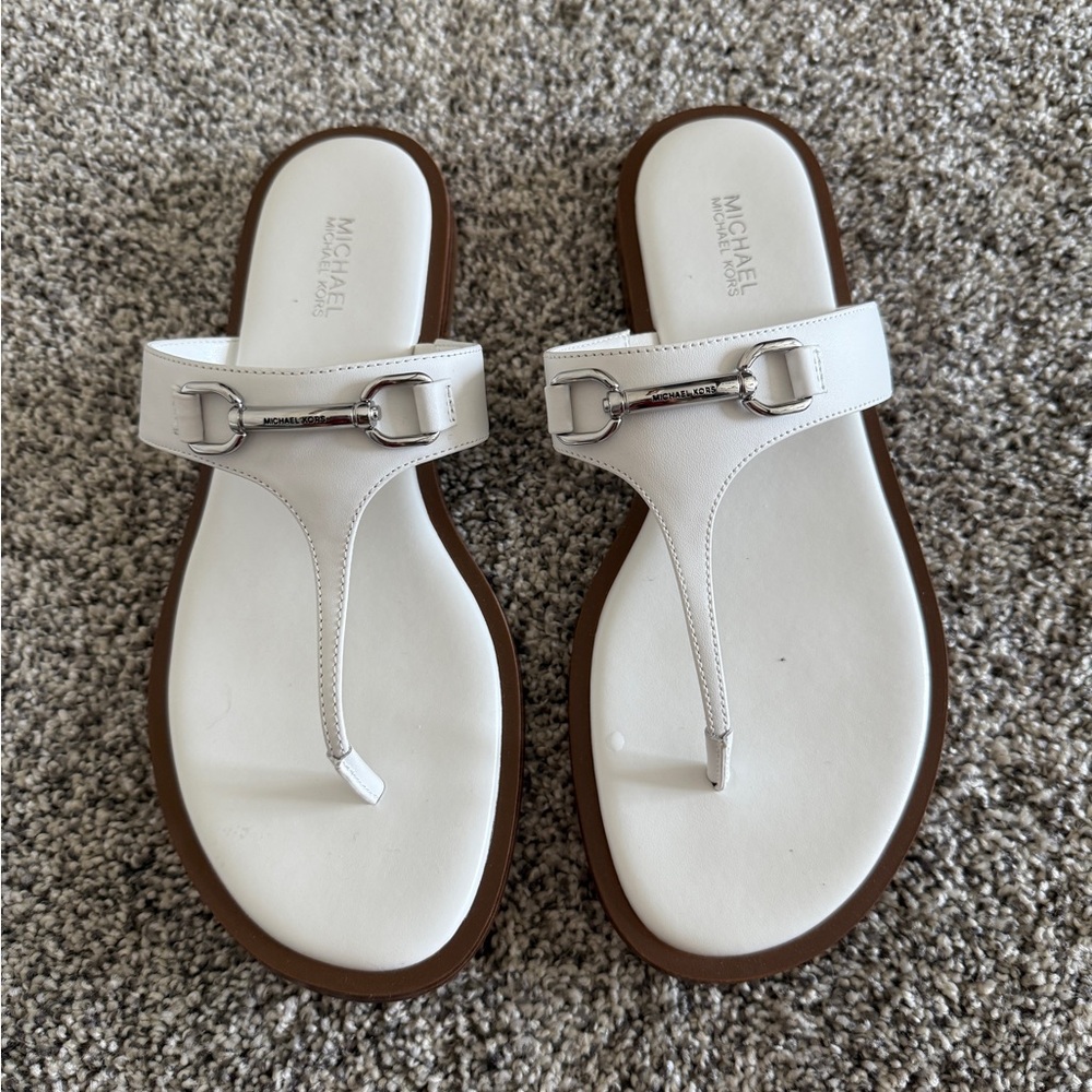 Michael Kors White Sandals with Brown Soles